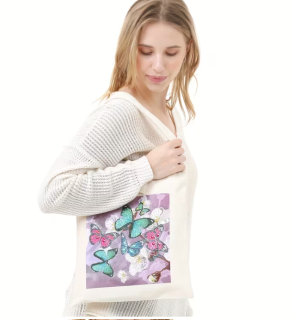 Preview: Diamond Painting Einkaufstasche Blumen-Schmetterlinge